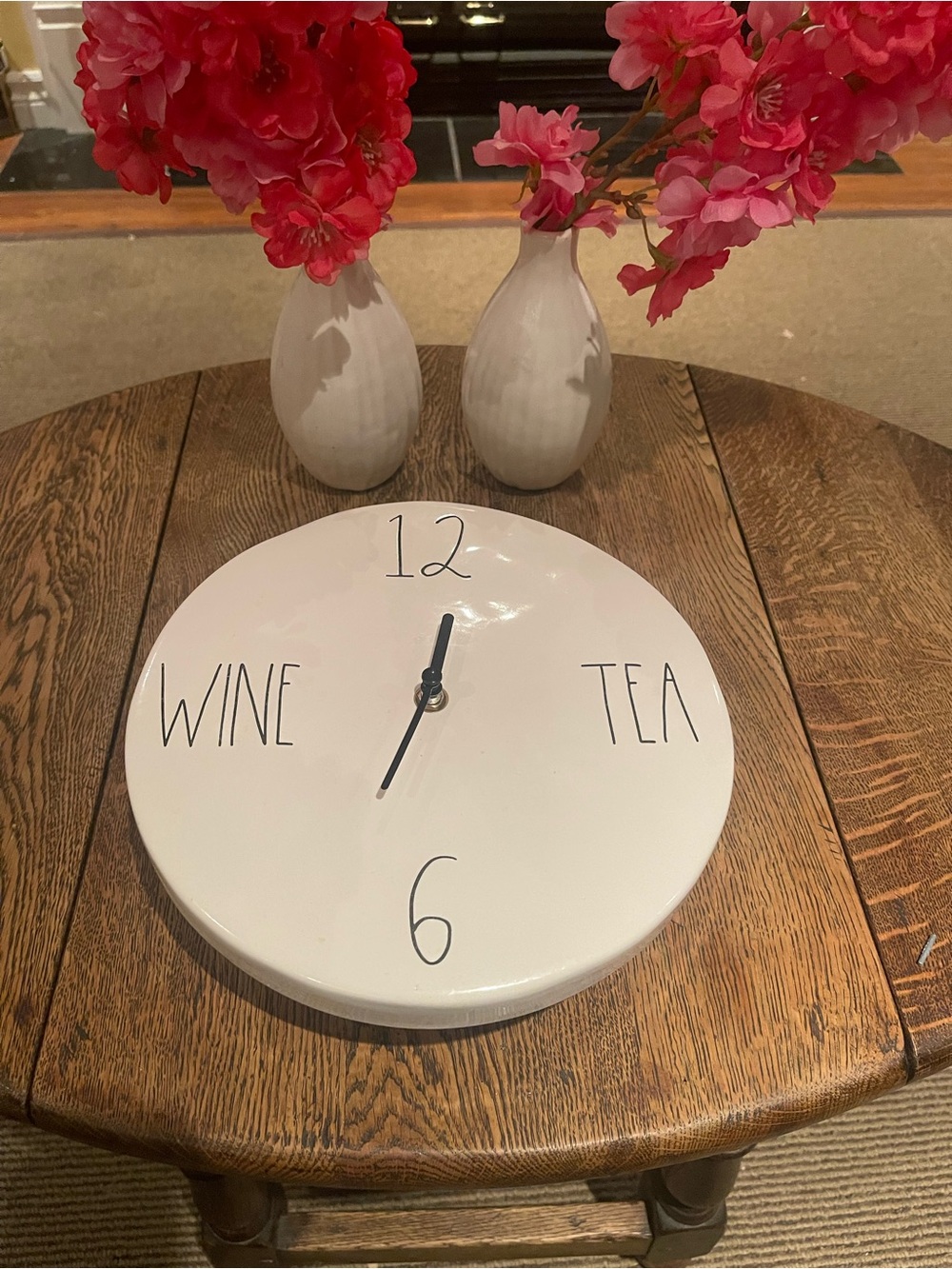 Rae Dunn White Ceramic 'Wine Tea' Wall Clock with Black Hands